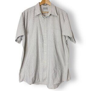 David Taylor Size 18 Men's Short Sleeve Shirt Plaid White Beige Navy Blue